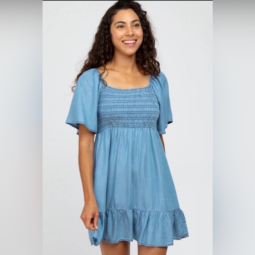 Blu Pepper Denim Smocked Tie Back Mini Dress Size Medium